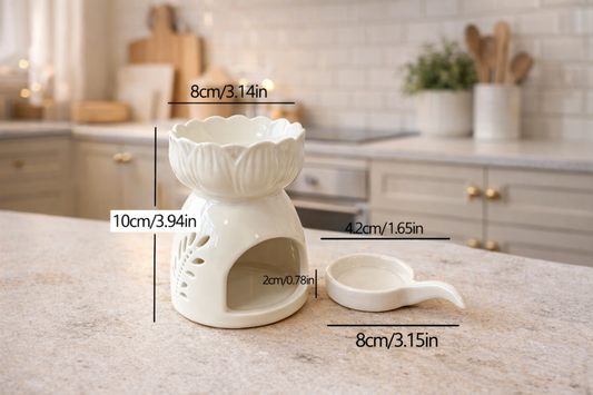 Duftlampe Keramik Weiß – Florales Design für Duftöl & Wax Melts (10 cm)