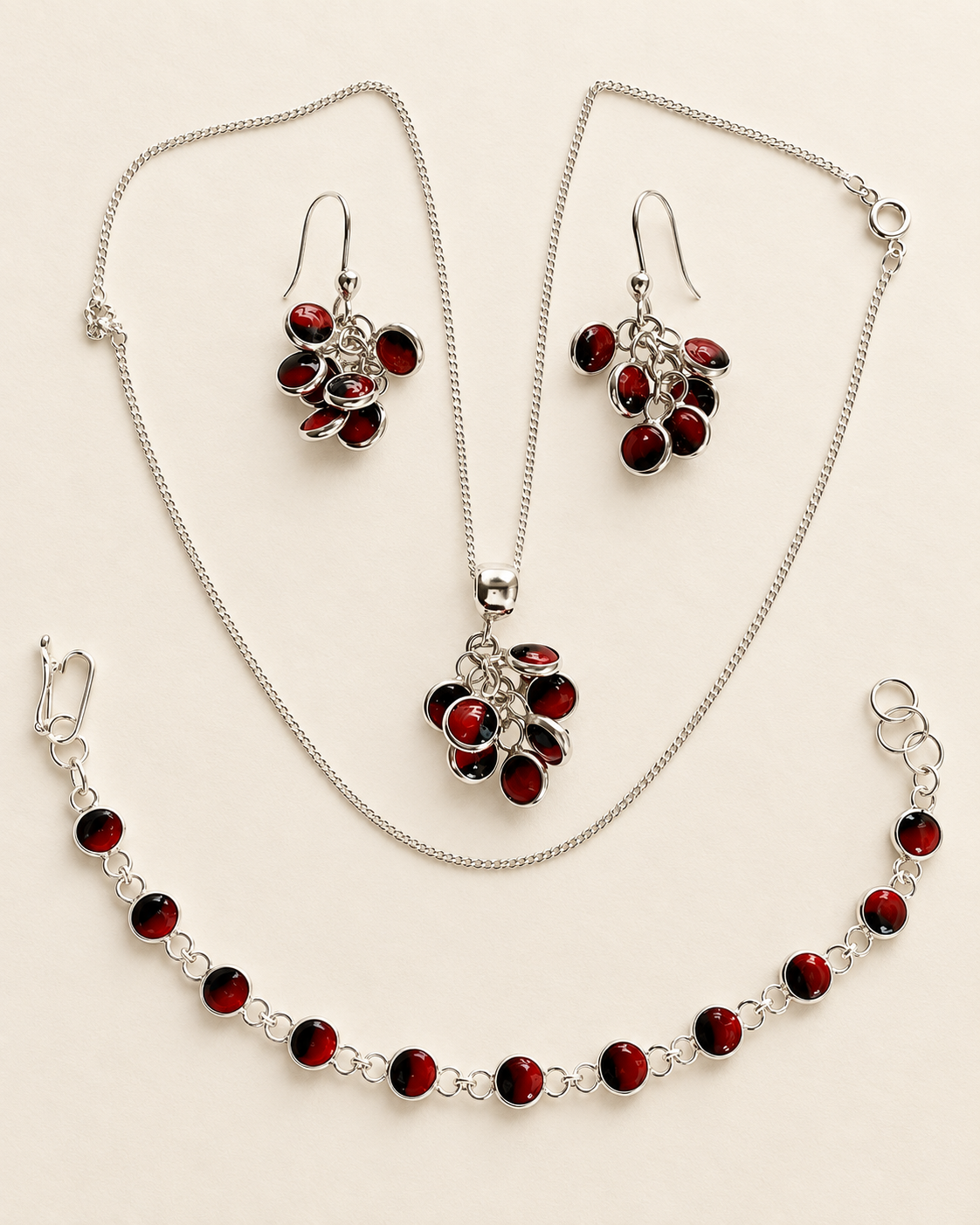 Schmuckset Rot & Schwarz – Peruanisches Silber 925/950