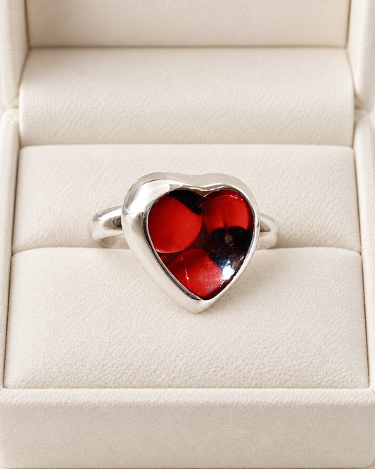 Größenverstellbarer Ring aus 950er Silber mit rot-schwarzer Einlage