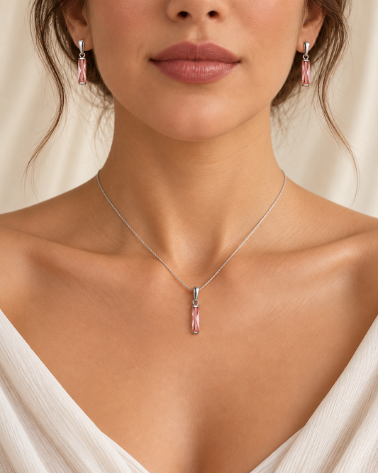 Schmuckset aus 925er und 950er Silber mit rosafarbenen Zirkonia (Copy)