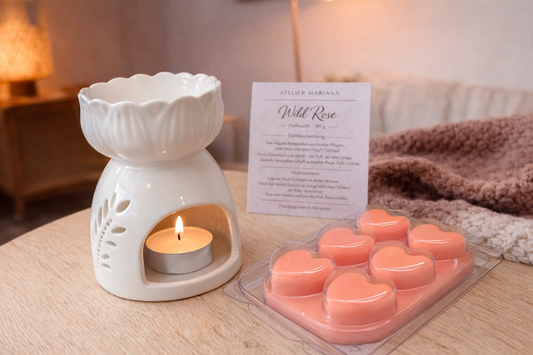 Duftset „Blume & Herz“ – Duftlampe + 1 Pack Herz-Wax-Melts