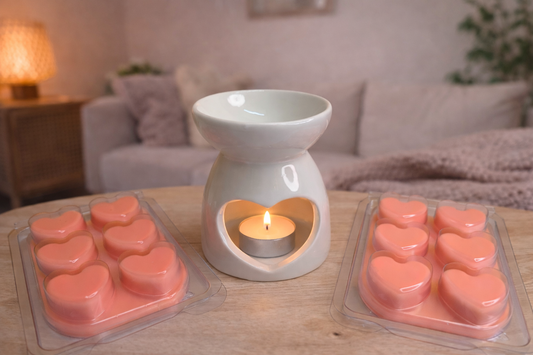 Duftset „Blume & Herz Duo“ – Duftlampe + 2 Pack Herz-Wax-Melts