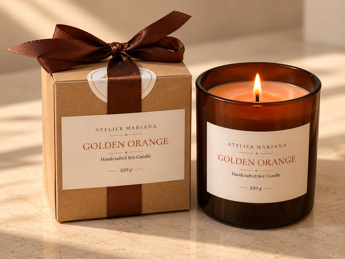 Sojawachskerze „Golden Orange“ (220 g) – Feine Handarbeit aus München