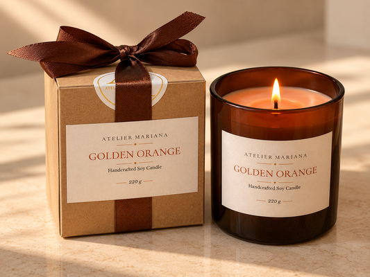Sojawachskerze „Golden Orange“ (220 g) – Feine Handarbeit aus München