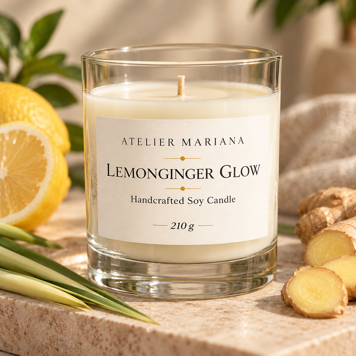 Lemonginger Glow – Soja-Duftkerze mit Zitronengras & Ingwer | Handgemacht