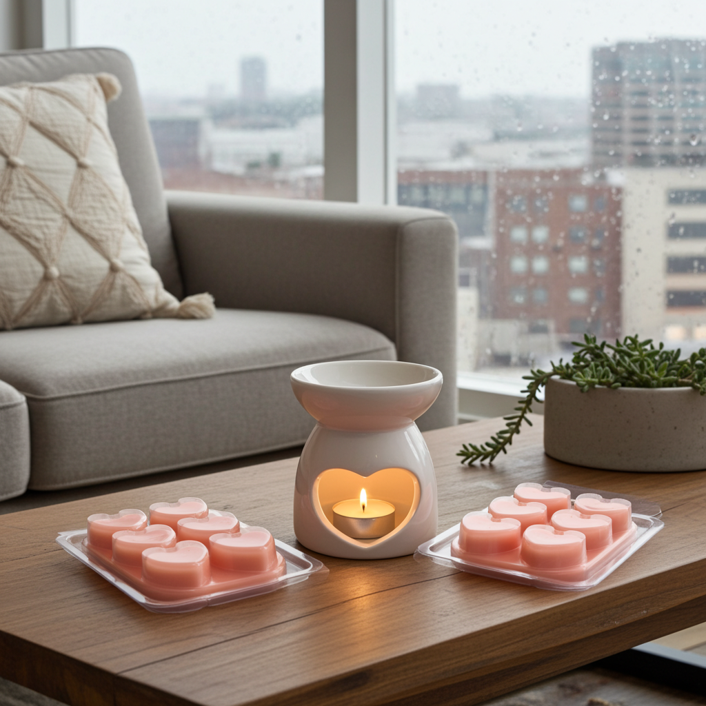 Duftset „Blume & Herz Duo“ – Duftlampe + 2x Herz-Wax-Melts Geschenkset