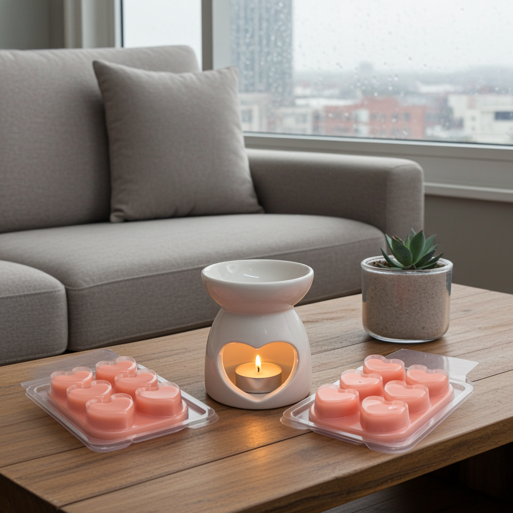 Duftset „Blume & Herz Duo“ – Duftlampe + 2x Herz-Wax-Melts Geschenkset